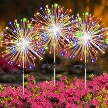 1个太阳能烟花灯，200颗LED灯珠，铜线串灯，适用于圣诞节草坪、小路、花园装饰 - 暖白 - 查看 1