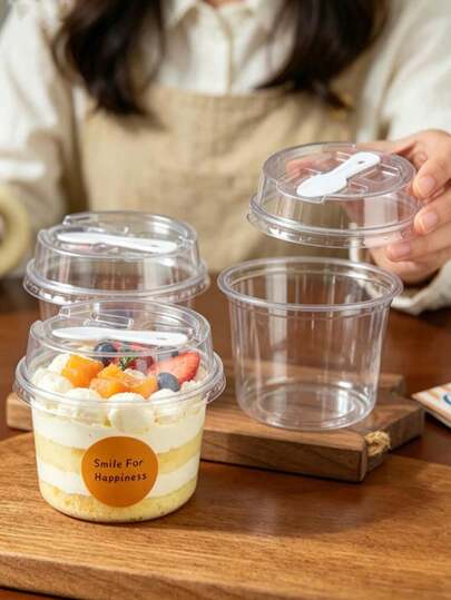 15/50Pcs/Set Reusable Round Pudding Cups (With Lids And Spoons), Creative Mugs, Clear Mousse Cake Boxes, Yogurt Cups, And Reusable Party Cups-Hand Wash Only. Perfect For Birthdays, Graduations, Bachelor/Bachelorette Parties, Weddings, Independence Day, Mother's Day, And More.
