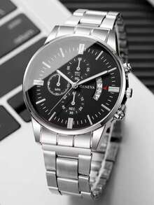 Set de 5 relojes de cuarzo minimalistas para hombres de negocios, que incluye colores plateado, negro y dorado, con correa de acero inoxidable duradera y de alta calidad, y esfera de varios colores para combinar con diferentes estilos - Multicolor - Ver 3