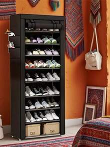 1pc Shoe Rack Organizer 3/4/5/6/8 Tiers, Multi-Tier Metal Shoe Rack, For Entryway, Porch, Patio, Bedroom And Living Room; Durable, Easy To Assemble, Adjustable, Compact Design For Various Room Types, Portable Storage Furniture - Black - View 1