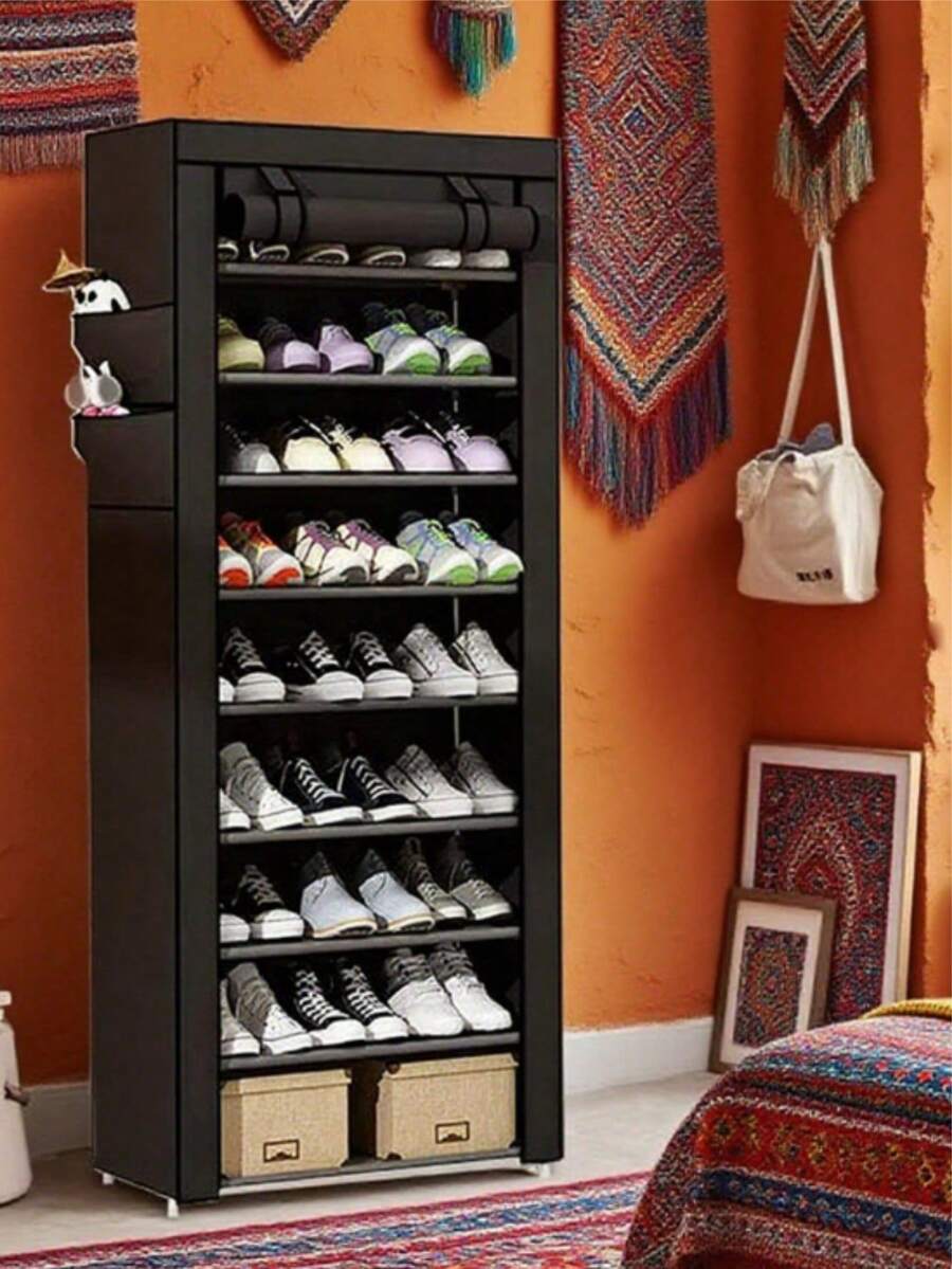 1pc Shoe Rack Organizer 3/4/5/6/8 Tiers, Multi-Tier Metal Shoe Rack, For Entryway, Porch, Patio, Bedroom And Living Room; Durable, Easy To Assemble, Adjustable, Compact Design For Various Room Types, Portable Storage Furniture - Black - View 1