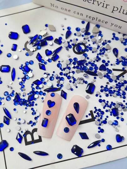 200 Blue Special-Shaped Flat-Bottomed Nail Art Rhinestones 3D Ultra-Shiny K9 Multi-Shaped Irregular Stacked Rhinestones Mini Round Diamonds For Nail Art Rhinestone Decoration, Which Can Be Used For Nail Art, Facial Eye Makeup, DIY Nail Art Crafts, Etc.