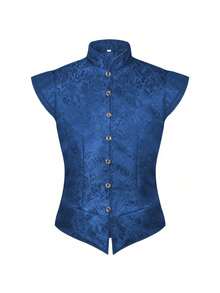 Men's Halloween Clothing, Retro Medieval Jacquard Cropped Vest, COS Performance Wear - 25801 Jacquard Vest Style 2 White - View 5