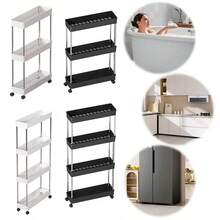 1pc Multi-Functional Black & White Sliding Storage Rack Trolley, Hollow Draining Multi-Layer Ultra-Thin Storage Cart, Slim Storage Cart, Rolling Storage Cart, Narrow Shelving Unit, Bathroom Shelf, Kitchen, Bathroom, Laundry Room Mobile Storage Rack, Space-Saving Storage Rack, Multi-Tier Floor-Standing Shelving Unit, Suitable For Kitchen, Laundry Room And Other Narrow Spaces - Multicolor - View 10