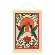 1pc Framed/Unframed Bohemian Floral Hummingbird Folk Art Vintage Wall Sticker Canvas Painting, Nordic Sunrise Bird Farmhouse Decor Painting, Suitable For Dorm, Living Room, Bedroom, Modern Home Decor - Multicolor - View 3