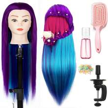 人体模型头美发造型训练模型美容娃娃头合成纤维假发带夹子支架 - 查看 2