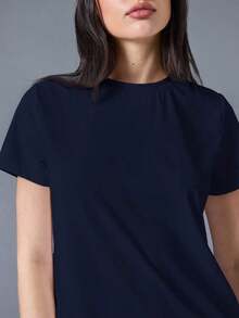 BASICS Camiseta de manga corta de cuello redondo, de color liso, para verano - Azul Marino - Ver 5