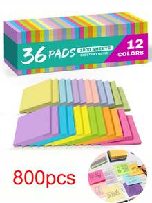800张便签纸，36张，3x3英寸自粘便签纸，非常适合整理办公、学习和日常生活——色彩鲜艳，高品质粘合剂设计，牢固粘贴不易脱落。 - 均碼 - 查看 2