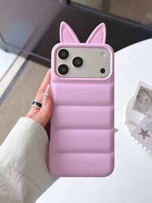 1个3D猫耳造型带衬垫手机壳，适合作为节日礼物，兼容苹果15、16 Pro/Pro Max、15、16、17英寸机型，男女通用 - 淡紫色 - 查看 1