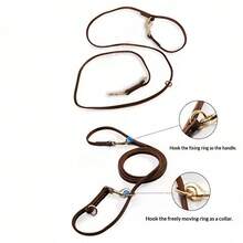 7-In-1 Genuine Leather Dog Leash With Dual Copper Hooks, Versatile Lengths And Dual Dog Walking Options - Brown - View 10