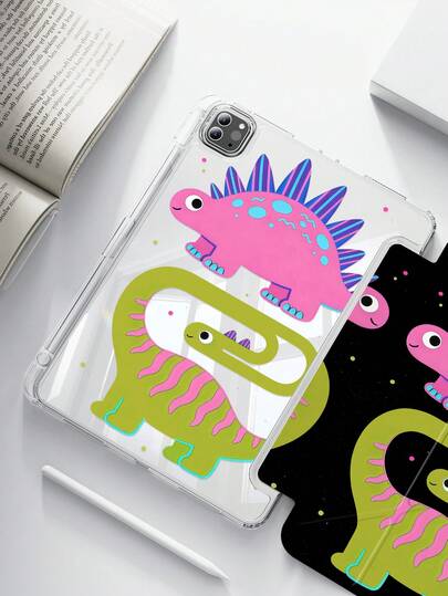 A Cute Cartoon Polka Dot Dinosaur Double-Sided Acrylic Transparent Crystal Back Cover, Shock-Proof, Suitable For IPad 7th, 8th, 10th Generation (10.2 Inch), Built-In Pen Slot, Support Sleep/Wake Function, Ideal Gift Choice
