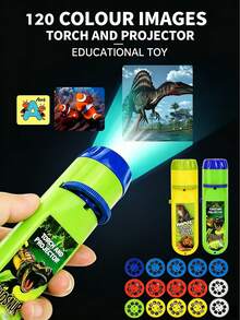 Đèn pin chiếu hình cho trẻ em, đồ chơi giáo dục sớm về kể chuyện, chiếu sáng, hình ảnh khủng long và động vật hoạt hình, đồ chơi chiếu hình thú vị. - Nhiều màu - Xem 2
