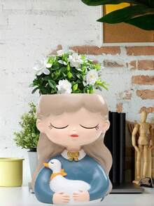 Fenteer Fairy Planter Sculpture Decor Centerpiece, Suitable For Backyard Garden, 4 Designs Available: Swan, Rabbit, Dog, And Cat - A - View 3