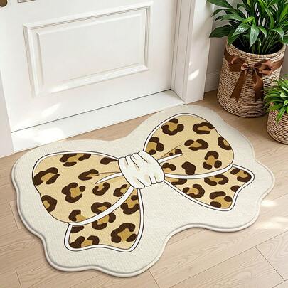 1pc Leopard Print Velvet Bow-Knot Swan Doormat, Multiple Sizes Available, Housewarming Gift, Holiday Gift, Suitable For Hallway, Entryway, Living Room, Dining Room, Bedroom, Bathroom And Other Entrance Decor, Minimalist And Durable, All Season, Washable, Non-Slip, Can Be Used As Entryway Mat, Small Rug, Welcome Mat, Outdoor Mat, Kitchen Mat, Home Decor, Front Door Mat, Area Rug, Outdoor Pad, Home Decoration.