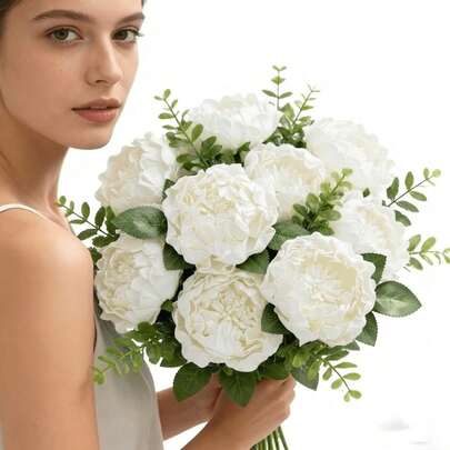16 flores de peonía de espuma artificial. Tallo de flor conectado - Adecuado para decoración de bodas, Día de San Valentín, Día de la Madre y decoraciones y ramos centrales de ceremonias de graduación.