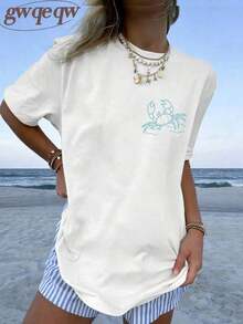 Women's If Crabby Please Return To The Beach Salty Graphic T-Shirt Double-Sided Print Oversized Casual Summer Tops Vacation Outfits Casual - 白色 1 - 查看 2
