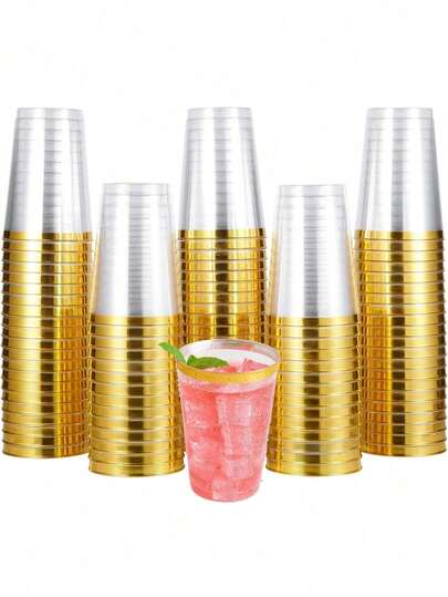 12oz Transparent Gold/Silver Rim/Gold Glitter Champagne Flutes, Wedding Toasting Glasses, Reusable Party Cups For Picnics, Weddings, Parties, Cocktails And Outdoor Gatherings, Elegant And Easy To Clean, Ideal For New Year's Eve And Christmas. Wedding Cake Cups - Birthday Party Decor