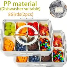 1 Set [4/8 Grid Container + Transparent Lid] Grid Container + Transparent Lid, Four-Sided Buckle-Style PP Transparent Material With Lid Sealed Storage Box, Suitable For Refrigerator Kitchen Food Storage And Organization, For Fruits, Snacks, Vegetables, Snacks And Other Refrigerated Foods, Reusable Divided Refrigerator Freshness Box, Refrigerator Household Cabinet Kitchen Storage Box - Multicolor - View 2