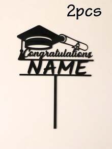 Custom Graduation Cap Cake Topper, Personalized Name Cake Decoration, Classic Graduation Theme Style, Customized Name Party Cake Decor For Graduation Ceremony, Celebration, Customizable Gift For Friends, Black/Silvery/Rose Golden/Golden, Family, Graduation Season Party Supplies - Style a - View 7