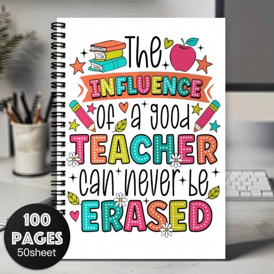 1 cuốn sổ tay lò xo rực rỡ sắc màu dành tặng giáo viên - "Ảnh hưởng của một người thầy tốt không bao giờ phai mờ", 100 trang với hình ảnh sống động, quà tặng tri ân dành cho các nhà giáo nữ, sổ tay giấy bền, quà tặng tri ân giáo viên, đồ dùng học tập, thiết kế vui tươi, thiết kế nhỏ gọn, đồ dùng học tập, câu nói truyền cảm hứng, bìa chắc chắn, dành cho các nhà giáo nữ. - D - Xem 1