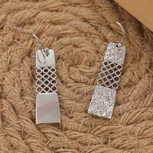 Swinging Earrings With Minimalist Rectangular Pendant Design, Asymmetric Fashion Accessories For Women - Silver - View 4