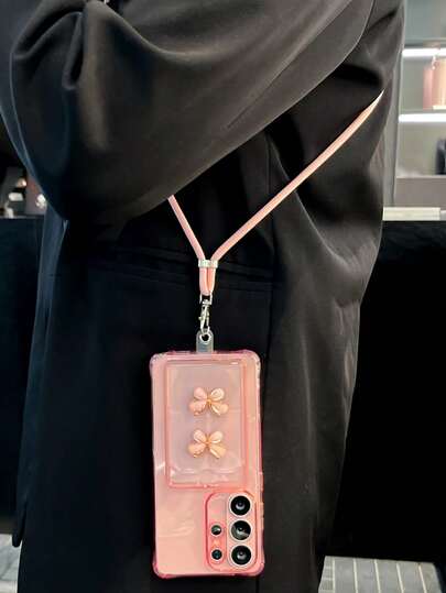 1 chiếc ốp lưng điện thoại màu hồng trong suốt dễ thương có ngăn đựng thẻ, kèm mặt dây chuyền hình nơ 3D và dây đeo chéo, chống mất, chống sốc, chống trượt, chống trầy xước, tương thích với dòng S20-S25, Note 14/13/12 và A56 5G, phiên bản quốc tế, lý tưởng làm quà tặng sinh nhật, lễ hội và Ngày của Mẹ.