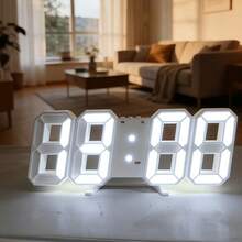 1pc Premium 3D Clock, LED Bedroom Digital Alarm Clock With Date & Temperature Display, 24-Hour Display, 3D LED Night Light, Clear, Modern Minimalist Design, Suitable For Kitchen/Bedroom/USB Powered Digital Clock - 白色 - 查看 4
