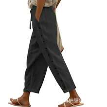 Women's Casual Button-Front Patchwork Cropped Trousers, Spring-Summer - White - View 10