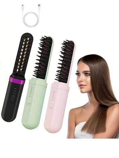 Hair Straightener And Comb With Dual Straightening And Curling Functions, Negative Ion Technology, USB Rechargeable Hair Styler - Wet And Dry Use, Anti-Scald Protection, Compact And Portable Design, Ergonomic Handle And Digital Display - Powered By 18650 Lithium Battery, Suitable For Home, Travel, And Outdoor Use - Ideal Gift For Men And Women