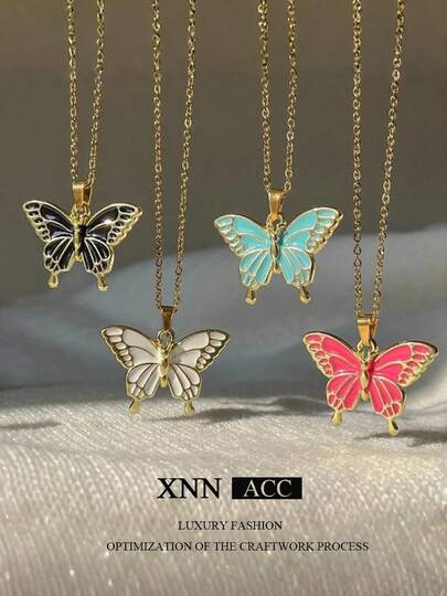 4 Mặt dây chuyền hợp kim nhỏ giọt tinh dầu thời trang, Dây chuyền hình bướm nhỏ giọt tinh dầu cá nhân hóa, Dây chuyền mới