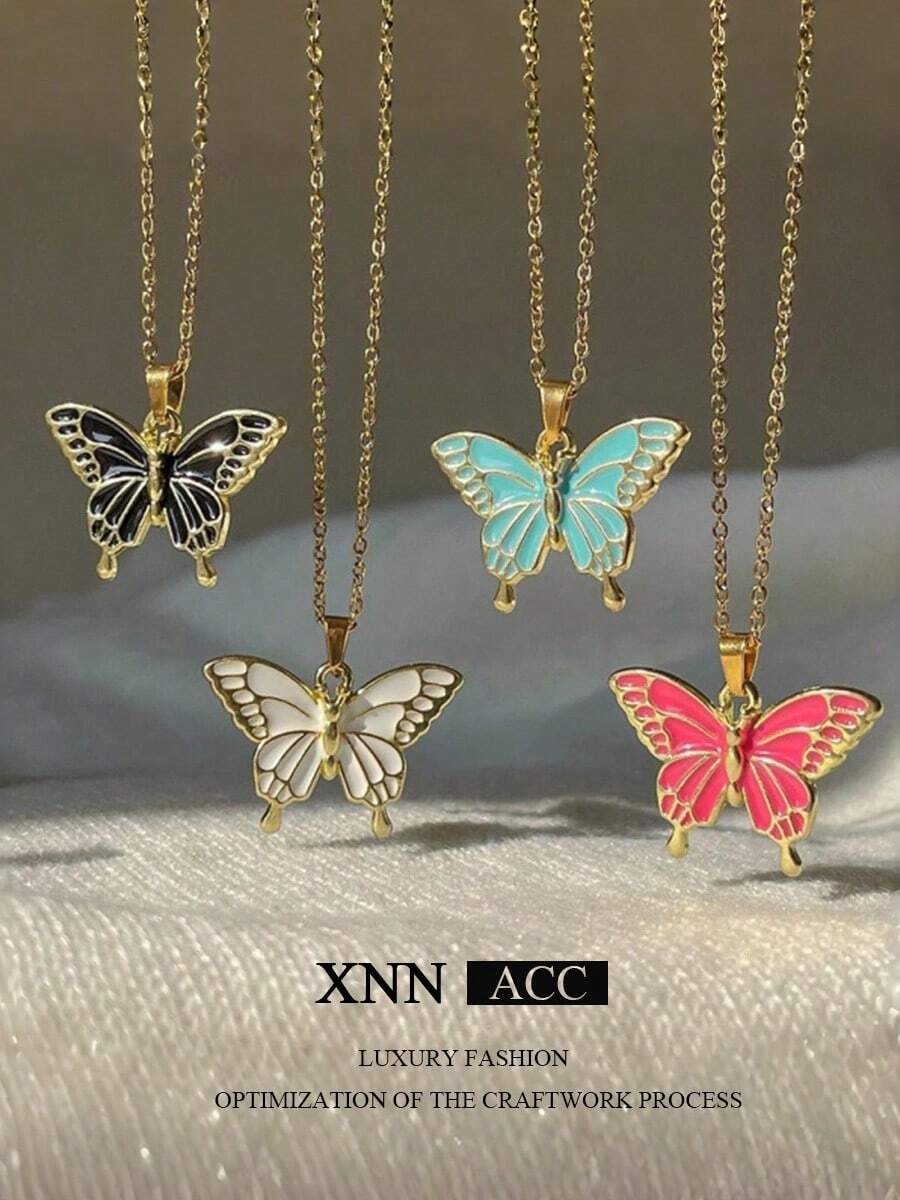 4款时尚滴油合金吊坠个性化滴油蝴蝶项链新款项链 - 彩色 - 查看 1