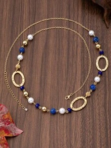 1 chiếc dây chuyền dài thời trang cá nhân hóa, thích hợp làm quà tặng và đeo hàng ngày. - Vàng + Xanh - Xem 3