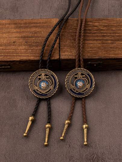 1件海军蓝徽章领带项链，女士款，将自由之绳锚定于远方