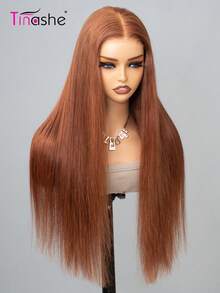 Tinashe 即戴即用免胶预剪6*5蕾丝闭合假发，卷发，红棕色#33直发假发，漂白发结，适合初学者，万圣节服装，女士万圣节美甲，烫发器，免胶假发，真人发，万圣节妆容，角色扮演，仙女发型，婚礼美人鱼黑色假发，美发用品 - S33 - 查看 6