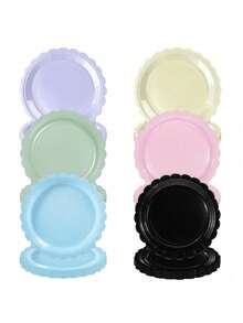 20/10pcs 9-Inch Pink Wavy Disposable Paper Plates, 7-Inch Cake Plates Suitable For Wedding, Baby Shower, Gender Reveal, Bridal, Birthday Party, Dessert Plates - Multicolor - View 7