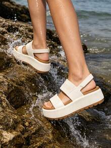 Platform Water Sandals For Women Wedge Chunky Open Toe Waterproof Sandals Non Slip Lightweight Summer Shoes For  Beach Vacations Comfortable For Feet - 白色 - 查看 7