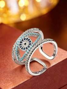 1pc European & American Style Multi-Layer Lucky Eye Adjustable Open Ring, Elegant Luxury Bohemian Accessory - Open Ring - View 7