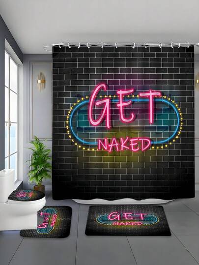 4pcs Black Plaid Polyester Bathroom Set, Including Waterproof Woven Shower Curtain, Machine Washable, Comes With Hooks And Accessories, Easy Installation - Fashionable Decor For All Seasons