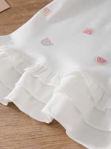 Baby Girl Polo Collar Rainbow Print Summer Breathable Sweet Ruffle Princess Dress - White - View 5