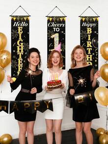 3 peças/Conjunto Faixa de Aniversário de 18 anos Preto e Dourado, Bandeira de Pendurar de Aniversário de 18 anos, Decoração de Festa de Aniversário de 18 anos, Couplet de Aniversário de 18 anos "Olá Dezoito", Saudações aos 18 Anos, Decoração de Bottom de Aniversário Feliz, Decoração de Pendurar de Aniversário, Suprimentos de Festa de Aniversário, Presentes de Aniversário de 18 anos, Lembrancinhas, Suprimentos de Cerimônia de Aniversário, Decoração de Quarto, Decoração Doméstica - 18º aniversário de ouro preto - Visão 10