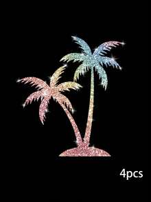 4pcs "Palm Tree Island" Creative Shiny Rearview Mirror Stickers Suitable For Cars, Trucks, Motorcycles, Sparkling Stickers, Super Easy To Apply And Remove Without Residue - Coconut Trees - View 14