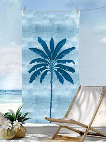 1PC Water Blue Gradient Single Palm Tree Beach Scarf, Available In Different Sizes. Quick-Drying, Soft, Portable, And Fashionable. Made Of Sand-Resistant And Super Absorbent Microfiber Material. Style: Bohemian, Tropical, Vintage, Fun, Yoga, Picnic, UV Protection. Ideal For Beaches, Swimming Pools, And Outdoor Activities; A Must-Have For Travel, Camping, Yoga, Fitness, And Swimming, Suitable For Both Men And Women. - Coconut Trees - View 3