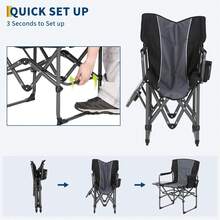 Silla del director de aluminio con bolsillos laterales, respaldo plegable, diseño portátil ligero, tela de PVC 600D y tela de malla 3D - Negro y gris - Ver 3