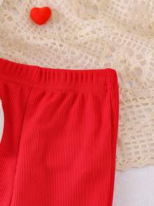 2件套女童休闲可爱爱心印花上衣+红色裤子套装，夏季 - 紅色 - 查看 6