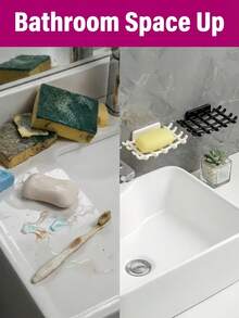 No-Drill Wall Mounted Soap Grid Soap For Soap Bath Ball Brush Headwear Imitation Rattan Plastic Soap Rack Door Back Storage Hanger For Bedroom Bathroom Kitchen Organization And Storage Bathroom Accessories - Multicolor - View 4