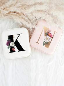 个性化首字母伴娘首饰盒 个性化花卉旅行首饰盒 婚礼新娘派对礼物 - 白色 - 查看 2