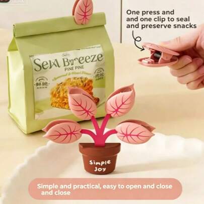 Potted Plant Magnetic Bag Clips, Airtight Snack Sealer & Fridge Magnet, Creative Kitchen Food Storage Organizer