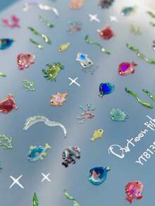 5D Laser Underwater World Nail Stickers, Iridescent 3D Design, Essential Decor For French Manicure, Fresh & Ethereal, Suitable For Spring/Summer - Multicolor - View 3