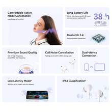 Honor 荣耀精选 X7 Lite 无线耳机，主动降噪，38 小时超长续航，蓝牙 5.4，10mm 驱动单元，AI ENC 通话降噪，IP54 防水防尘，白色 - 查看 3