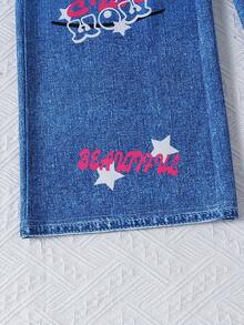 Bộ 2 món cho bé gái, áo liền quần hai dây và quần dài in họa tiết giả denim, thích hợp cho các hoạt động thường ngày và mùa hè. - Màu Hồng Tươi - Xem 8